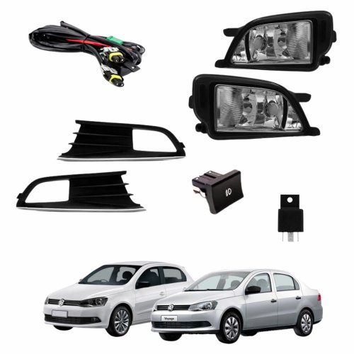 Kit Farol Auxiliar de Milha Gol G6 Voyage G6 2013 até 2016 Moldura Cromada Botão Original