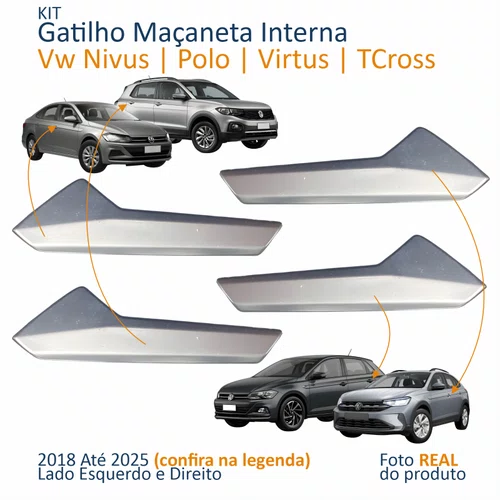Kit Gatilho Maçaneta Interior Vw Polo Virtus 2018 Até 2025 T-Cross 2019 Até 2025 Nivus 2020 Até 2025 4 Peças