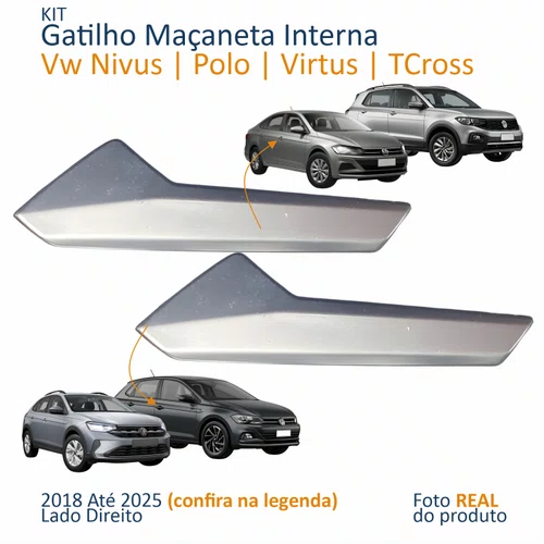 Kit Gatilho Maçaneta Interior Vw Polo Virtus 2018 Até 2025 T-Cross 2019 Até 2025 Nivus 2020 Até 2025 Lado Direito