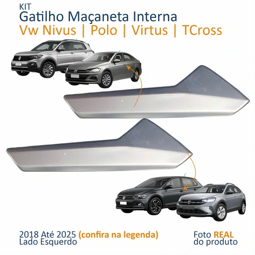Kit Gatilho Maçaneta Interior Vw Polo Virtus 2018 Até 2025 T-Cross 2019 Até 2025 Nivus 2020 Até 2025 Lado Esquerdo