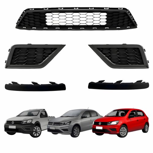 Kit Grade Parachoque Vw Gol Saveiro Voyage G8 2018 Até 2023 Milha Sem Furo, Central E Friso Inferior