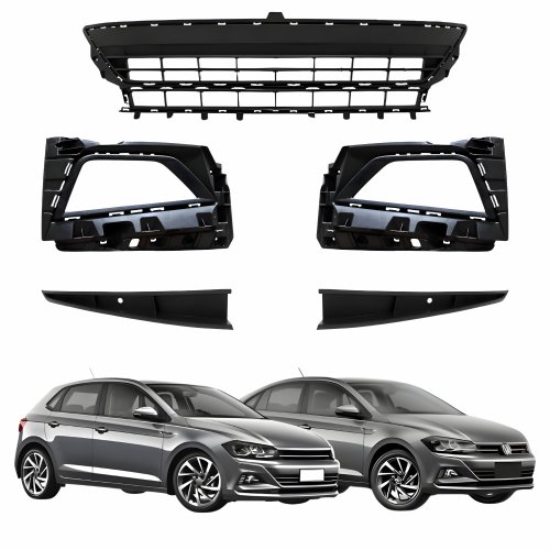 Kit Grade Parachoque Dianteiro Vw Polo Virtus 2017 Até 2020 Central Milha Com Furo E Friso Inferior