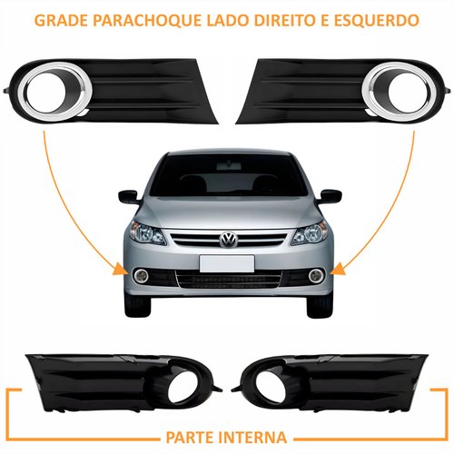 Kit Grades Parachoque Lado Direito e Lado Esquerdo + Par de Farol de Milha Vw Gol G5 2008 Até 2012