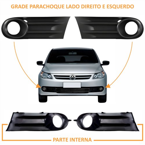 Kit Grades Parachoque Lado Direito e Lado Esquerdo + Par de Farol de Milha Vw Gol G5 2008 Até 2012