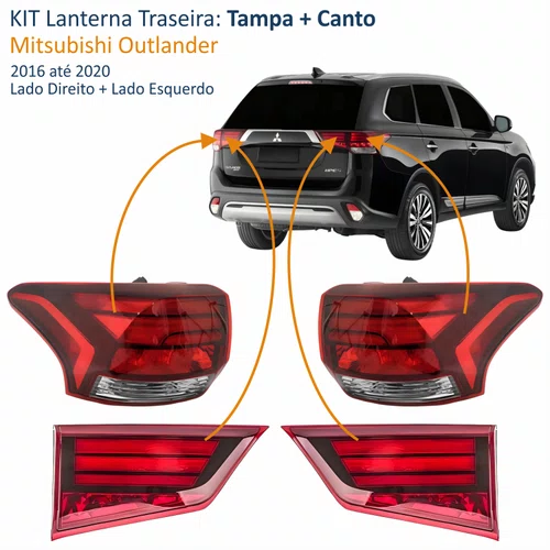 KIT Lanterna Traseira Mitsubishi Outlander 2016 Até 2020 Tampa + Canto Lado Direito Passageiro e Lado Esquerdo Motorista