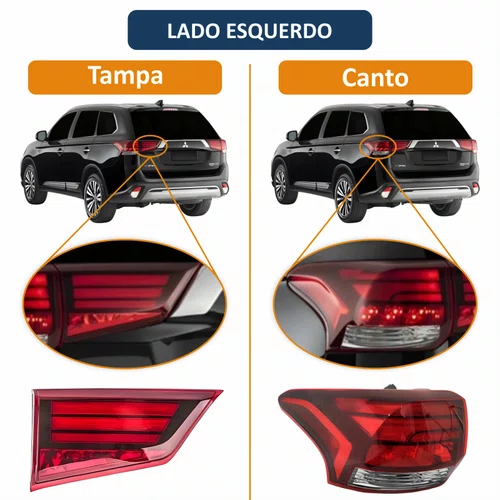KIT Lanterna Traseira Mitsubishi Outlander 2016 Até 2020 Tampa + Canto Lado Esquerdo Motorista