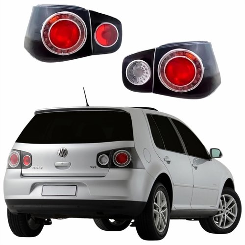 Kit Lanternas Traseira Canto Tampa Vw Golf 2008 Até 2013 Fumê Cristal Vermelha