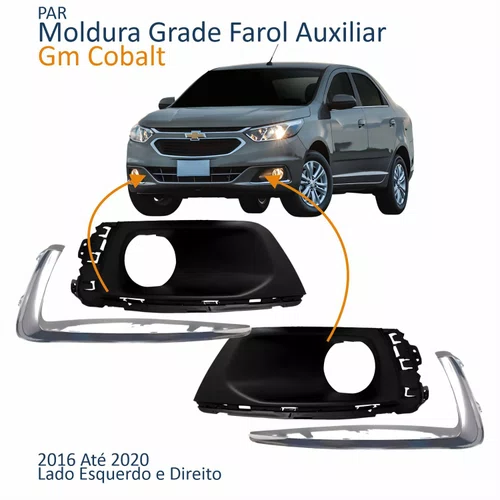 Kit Moldura Grade Farol Auxiliar Gm Cobalt 2016 2017 2018 2019 2020 Com Furo Friso Cromado