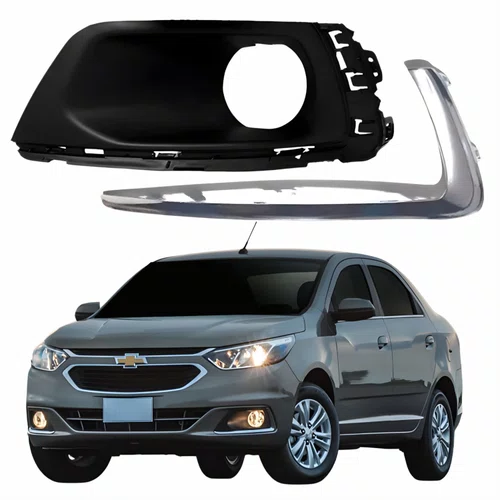 Kit Moldura Grade Farol Auxiliar Gm Cobalt 2016 2017 2018 2019 2020 Com Furo Friso Cromado Lado Esquerdo Motorista