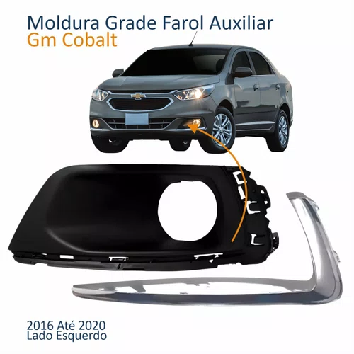 Kit Moldura Grade Farol Auxiliar Gm Cobalt 2016 2017 2018 2019 2020 Com Furo Friso Cromado Lado Esquerdo Motorista