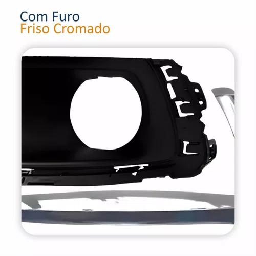 Kit Moldura Grade Farol Auxiliar Gm Cobalt 2016 2017 2018 2019 2020 Com Furo Friso Cromado Lado Esquerdo Motorista
