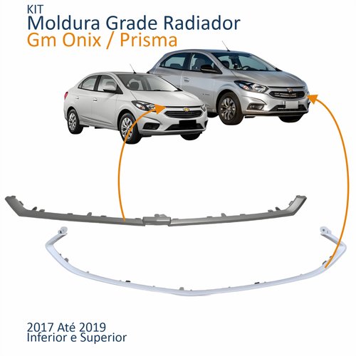 Kit Moldura Grade Radiador Gm Onix Prisma 2017 2018 2019 Inferior Superior Cinza