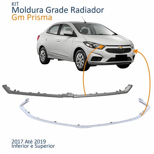 Kit Moldura Grade Radiador Gm Prisma 2017 2018 2019 Inferior Superior Cinza