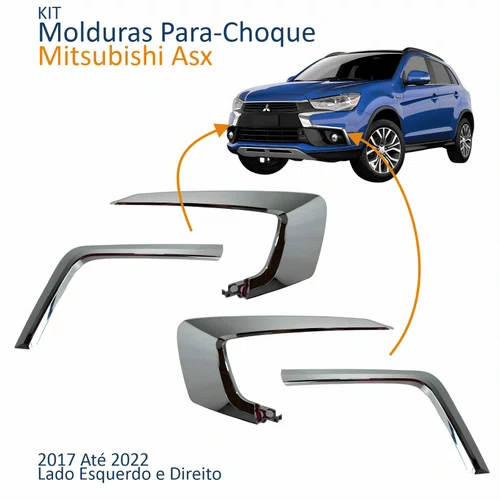 Kit Moldura Parachoque Dianteiro Mitsubishi Asx 2017 Até 2022 Superior Inferior Cromado