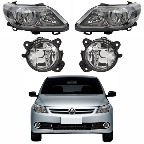 Kit Par de Farol Cromomix Foco Duplo + Par de Farol de Milha Vw Gol G5 2008 Até 2012