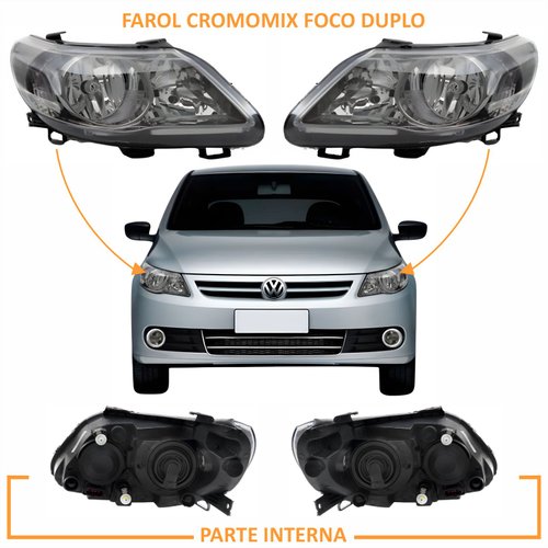 Kit Par de Farol Cromomix Foco Duplo + Par de Farol de Milha Vw Gol G5 2008 Até 2012