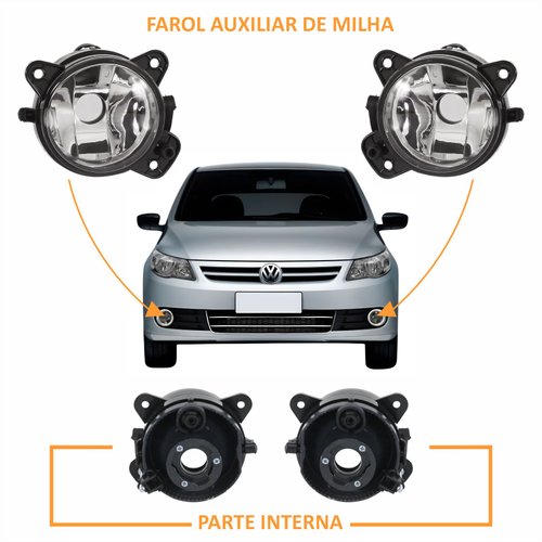 Kit Par de Farol Cromomix Foco Duplo + Par de Farol de Milha Vw Gol G5 2008 Até 2012