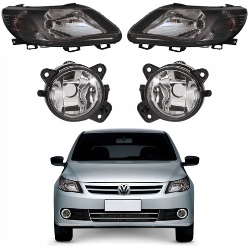 Kit Par de Farol Máscara Negra + Par de Farol de Milha Vw Gol G5 2008 Até 2012