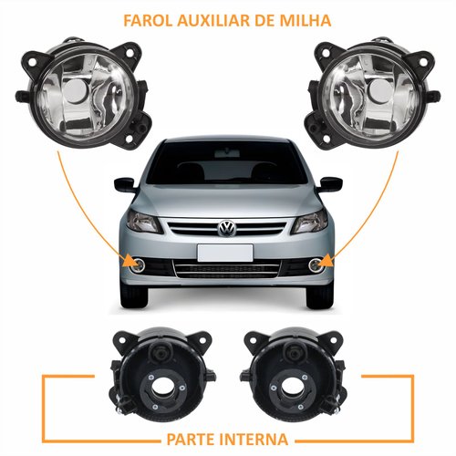 Kit Par de Farol Máscara Negra + Par de Farol de Milha Vw Gol G5 2008 Até 2012