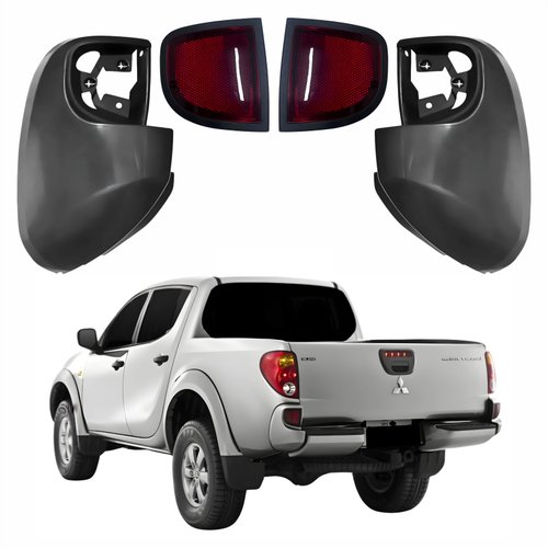 Kit Ponteira + Refletor do Parachoque Traseiro Mitsubishi L-200 Triton 2008 Até 2014 Lado Direito Passageiro e Lado Esquerdo Motorista