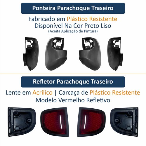 Kit Ponteira + Refletor do Parachoque Traseiro Mitsubishi L-200 Triton 2008 Até 2014 Lado Direito Passageiro e Lado Esquerdo Motorista