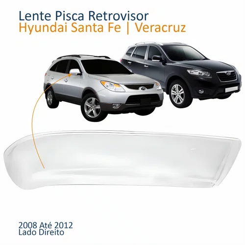 Lente Pisca Retrovisor Hyundai Santa Fe Veracruz 2008 2009 2010 2011 2012 Lado Direito Passageiro