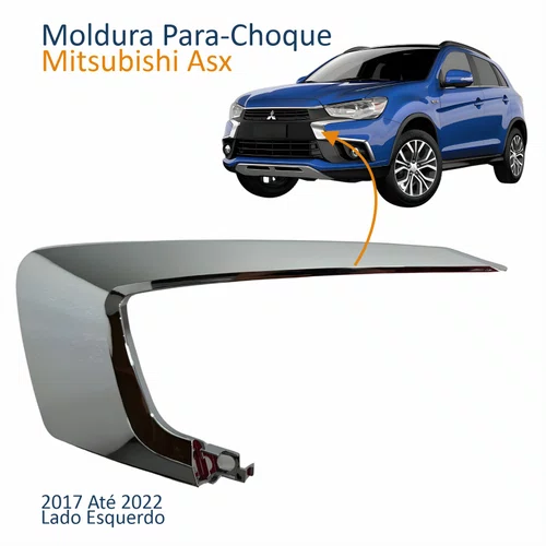Moldura Parachoque Dianteiro Mitsubishi Asx 2017 Até 2022 Superior Cromado Lado Esquerdo Motorista