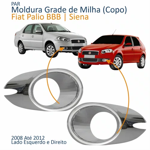 Par Copo Grade Milha Fiat Palio BBB Siena 2008 2009 2010 2011 2012 Cromado