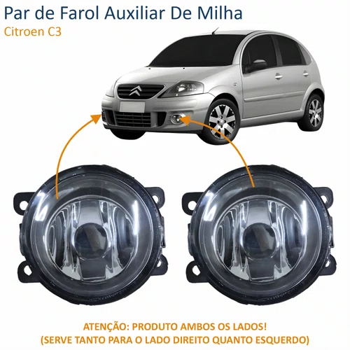Par de Farol Auxiliar De Milha Citroen C3 Lente Vidro Com Aro Preto