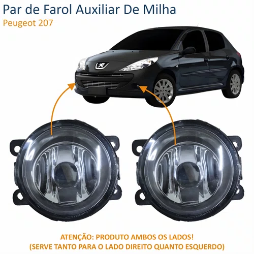 Par de Farol Auxiliar De Milha Peugeot 207 Lente Acrílico