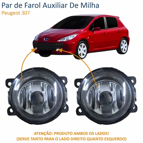 Par de Farol Auxiliar De Milha Peugeot 307 Lente Acrílico