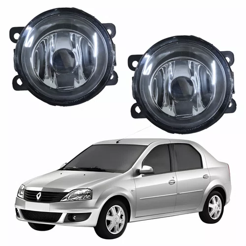 Par de Farol Auxiliar De Milha Renault Logan Lente Acrílico
