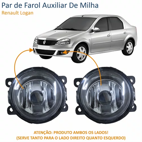 Par de Farol Auxiliar De Milha Renault Logan Lente Acrílico