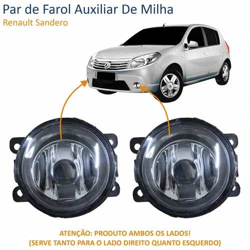 Par de Farol Auxiliar De Milha Renault Sandero Lente Acrílico