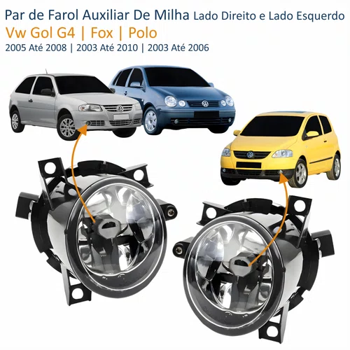 Par de Farol Auxiliar De Milha Vw Gol G4 2005 Até 2008 Fox 2003 Até 2010 Polo 2003 Até 2006 Sem Defletor