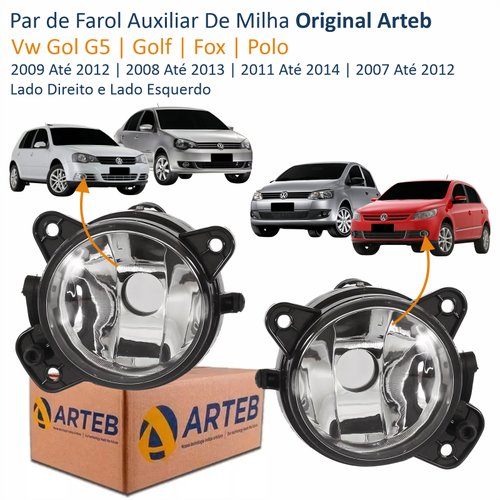 Par de Farol Auxiliar De Milha Vw Gol G5 2009 Até 2012 Golf 2008 Até 2013 Fox 2011 Até 2014 Polo 2007 Até 2012 Original Arteb