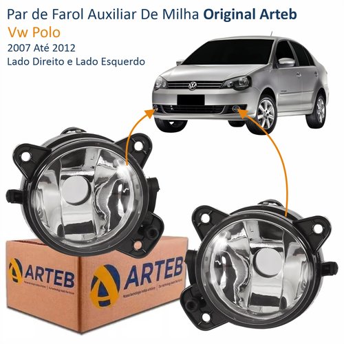 Par de Farol Auxiliar De Milha Vw Polo 2007 Até 2012 Original Arteb