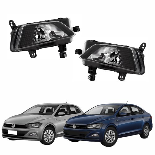 Par De Farol Auxiliar De Milha Vw Polo Virtus 2017 Até 2022 Máscara Preta