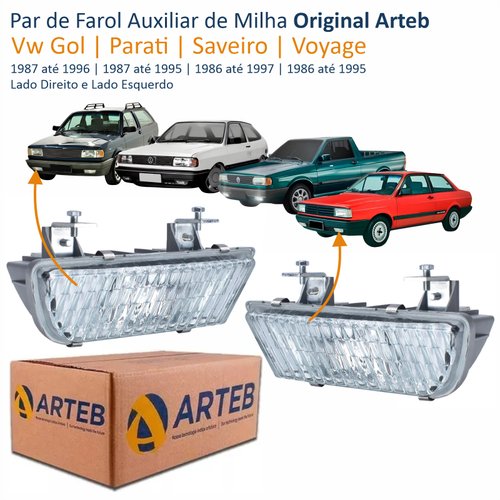 Par de Farol Auxiliar Vw Gol 1987 Até 1996 Parati 1987 Até 1995 Saveiro 1986 Até 1997 Voyage 1986 Até 1995 Original Arteb