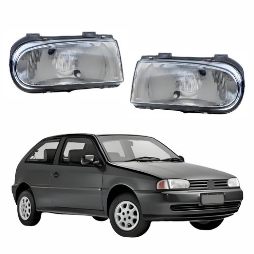 Par de Farol Dianteiro Vw Gol G2 1995 Até 1999 Original Arteb Máscara Cinza