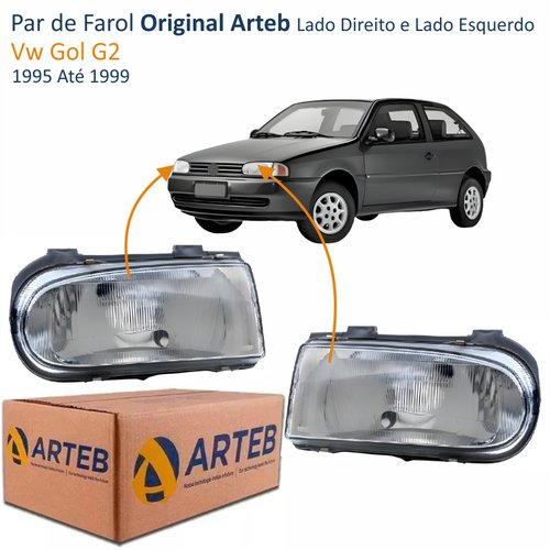 Par de Farol Dianteiro Vw Gol G2 1995 Até 1999 Original Arteb Máscara Cinza