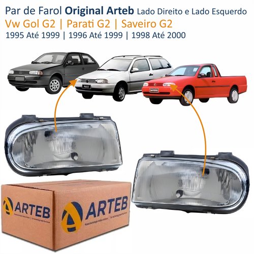 Par de Farol Dianteiro Vw Gol G2 1995 Até 1999 Parati G2 1996 Até 1999 Saveiro 1998 Até 2000 Original Arteb Máscara Cinza