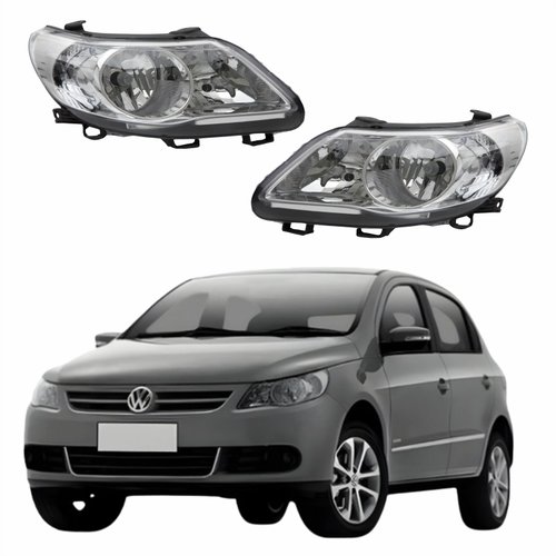 Par de Farol Dianteiro VW Gol G5 2008 Até 2012 Original Arteb Foco Duplo Máscara Cromomix