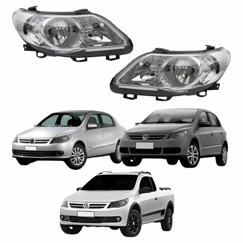 Par de Farol Dianteiro VW Gol Voyage G5 2008 Até 2012 Saveiro G5 2009 Até 2013 Original Arteb Foco Duplo Máscara Cromomix