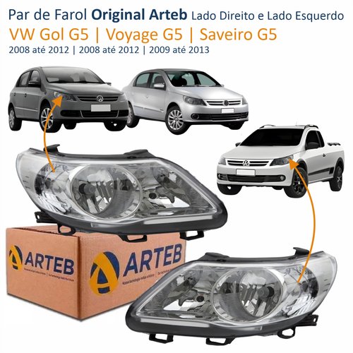 Par Faróis Dianteiro Volkswagen Gol Voyage G5 2008 2009 2010 2011 2012 Saveiro G5 2009 2010 2011 2012 2013 Original Foco Duplo Máscara Cromomix