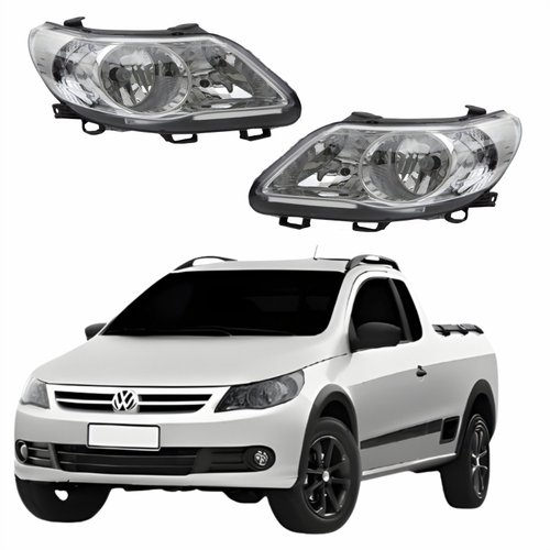 Par de Farol Dianteiro VW Saveiro G5 2009 Até 2013 Original Arteb Foco Duplo Máscara Cromomix