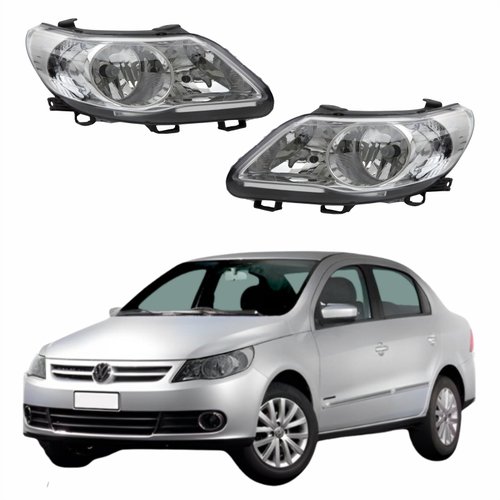 Par de Farol Dianteiro VW Voyage G5 2008 Até 2012 Original Arteb Foco Duplo Máscara Cromomix