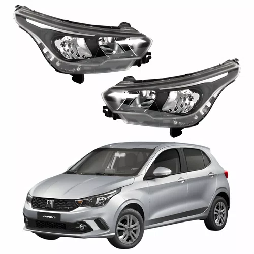 Par de Farol Fiat Argo 2016 Até 2024 Máscara Negra Sem Led