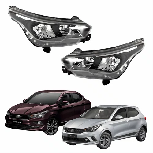 Par de Farol Fiat Argo Cronos 2016 Até 2024 Máscara Negra Sem Led