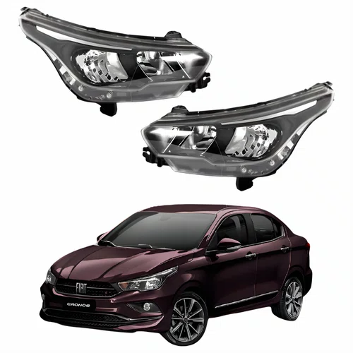 Par de Farol Fiat Cronos 2016 Até 2024 Máscara Negra Sem Led
